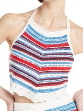 Striped Knit Halter Crop Top in Red, Blue & White. New w/out Tags! Size M.